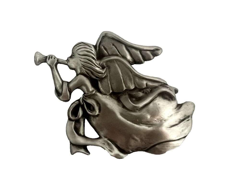 1992 Canada Seagull Handmade Pewter Angel w/ Trumpet Brooch Pin w/ Orignal Box